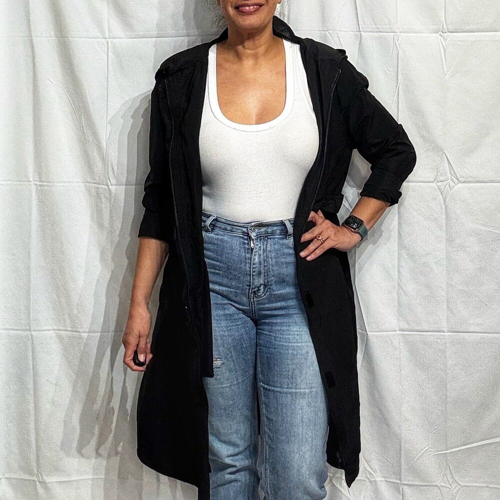 Zara Basic Dept Black Long Hooded Windbreaker Jac… - image 1